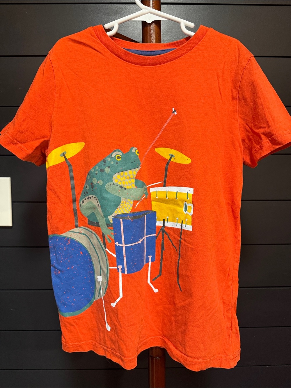 Mini Boden Orange Tee with Frog Drummer Graphic